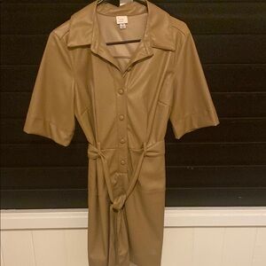 Tan Button-Up Dress with Belt